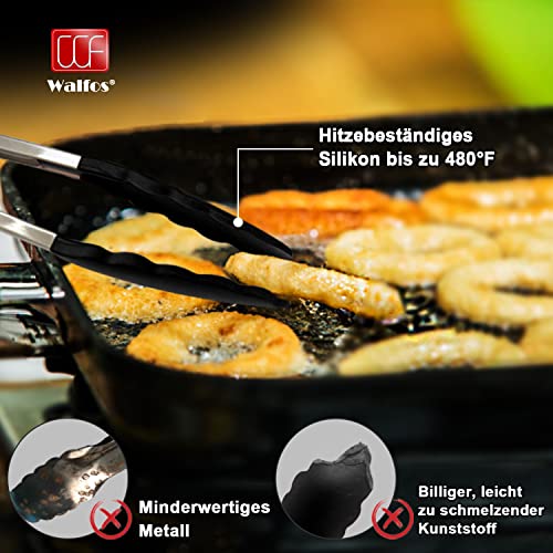 Walfos® Küchenzange Grillzange Hitzebeständige Kochzange 2er-Set, Edelstahl und BPA-freie Silikonspitzen, ideal zum Kochen, Grillen, 23cm und 30,5cm Lebensmittelzange