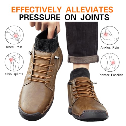 Men's Leather Loafers - Handmade Fashion Casual Slip On Driving Shoes Breathable Mesh and Latex Cushion Lightweight Non-Slip Sole Casual WorkOffice Shoes3