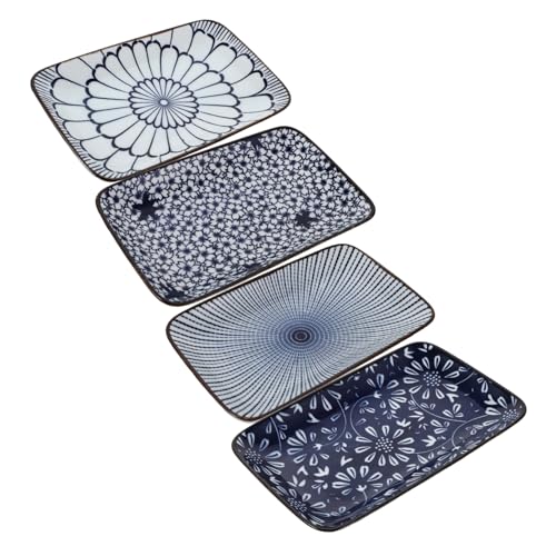 FIXOSHEE 4 Piezas Platos de Cerámica Japoneses Rectangulares con Acabado Bajo Esmalte Bandejas para Sushi Aperitivos y Postres Vajilla Decorativa para Ensaladas y Pasta Resistentes y