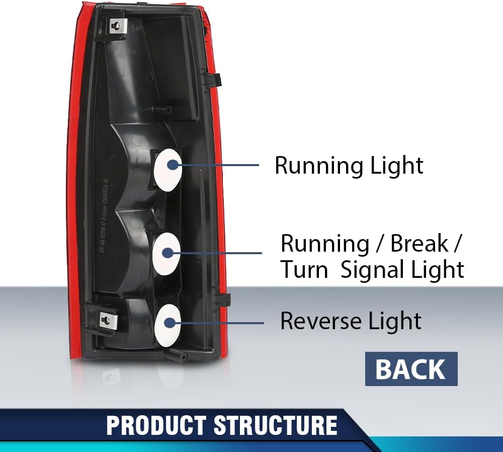 PIT66 Tail Lights Assembly w/Connector Circuit Compatible with 1988-1999 Chevy GMC Silverado Sierra C/K 1500 2500 3500 Red Lens Rear Light Lamps Driver & Passenger Side Luz Trasera