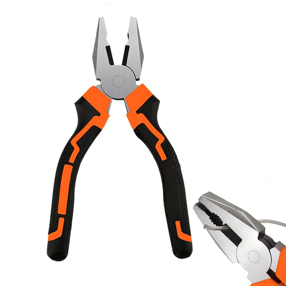 Yjdewohovv Black/Orange Combination Pliers 8 Inch Multipurpose Heavy Duty Lineman Tools Steel High Leverage Pliers With Soft Grip For Cutting Crimping Wire Twisting Pulling Nails Removing