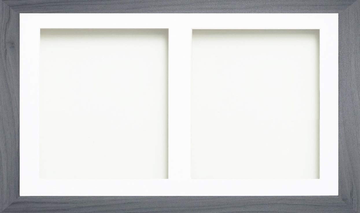 OSUK Limited Grey Multi-Aperture Collage Picture Photo Frame with White Mount & Choice of Mount Design (20x10 For 8x8 x2 Square)