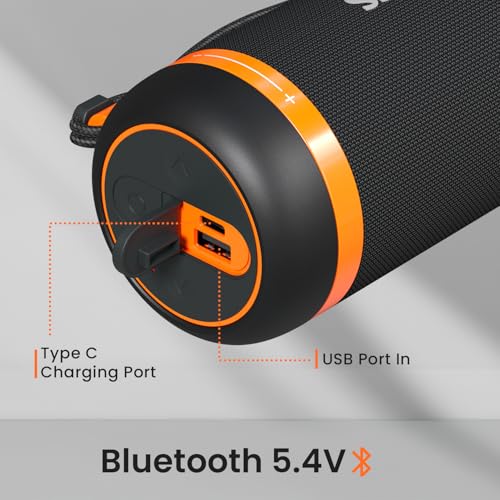 Image of Portronics 15W Breeze 7 Wireless Bluetooth Speaker with Rotational Volume Control, Upto 6 Hours Playtime, Bluetooth 5.4V, Passive Bass Radiator, TWS Mode, RGB LED Lights, Type C Charging(Black)