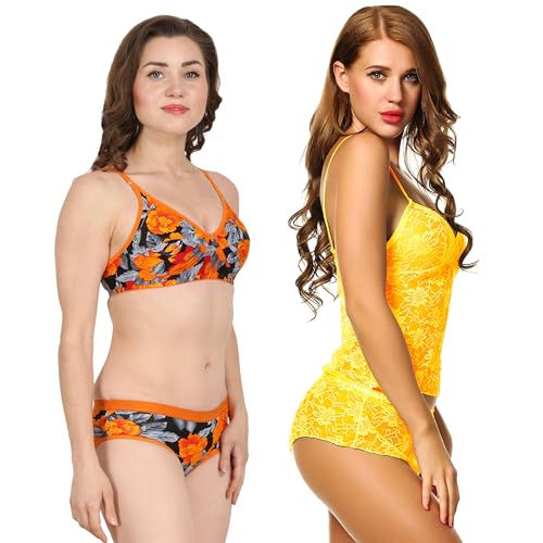 Image of Love Maker Babydoll Lingerie Bra Panty Set Undergarments for Women Honeymoon Nighties Small to 3XL