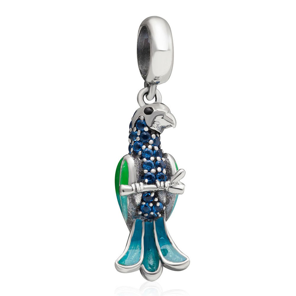 Lamoony Charms925 Sterling Silver Parrot Charm Bird Charm Pet Charm Animal Charm Pendant Charm for Pandora Bracelet