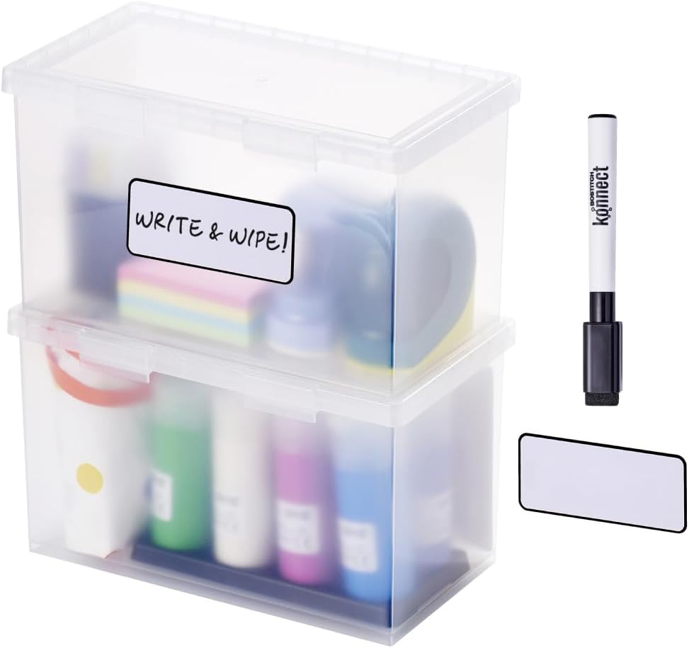 Bostitch Konnect – Contenedores de almacenamiento con tapas, organizador, caja de plástico transparente, contenedores apilables, grandes, paquete de