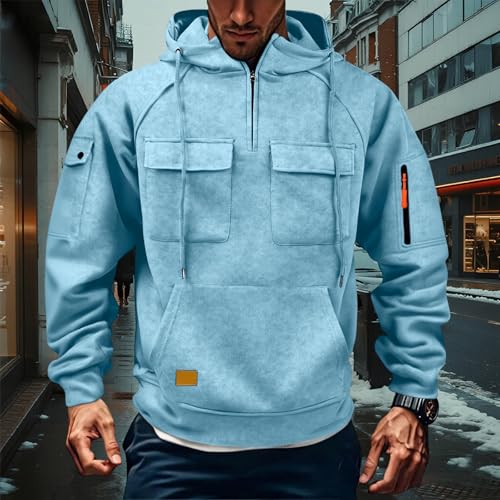Quarter Zip Pullover Hoodies for Men Plus Size Weighted Work Tactical Hoodie Fleece Hooded Sweatshirt Multi Pockets2