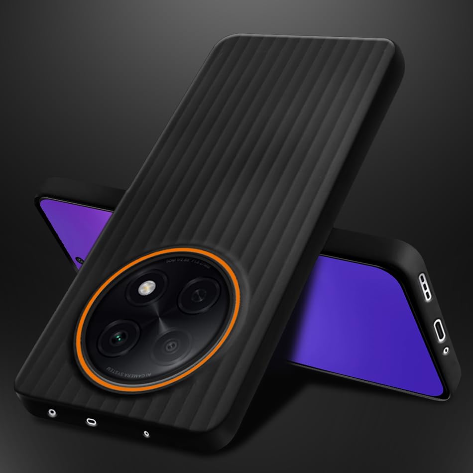 Image of Fashionury Ring Line Beam Design Back Case for Oppo F29 Pro 5G | Ring Line Camera Protection | Vertical Beam Bump Protection | Rubberised Back Case for Oppo F29 Pro 5G (Black)