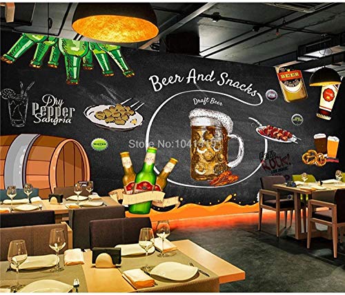 Adnup Wall Mural Custom Any Size 3D Wall Mural Retro Nostalgic Hand-Painted Blackboard Beer Snack Bar Restaurant Background Wall Papers For Walls Self-Adhesive Pvc 150X70Cm(59X28In) #TOP29