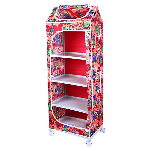 Image of Little One's | 5 Plastic Shelves Baby Foldable Wardrobe (Made in India), Unbreakable Material, (Steel Structure) | Jungle Red | H5 /AR