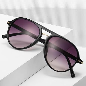 Retro Aviator Sunglasses for Women Men Classic 70s Vintage Double Bridge Sun Glasses Square Aviators Trendy Shades