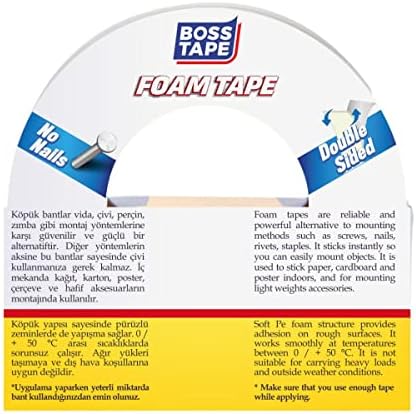 Boss Tape 5 KG Çift Taraflı Köpük Aksesuar Montaj Bandı 18 mm x 10m - Görsel 3