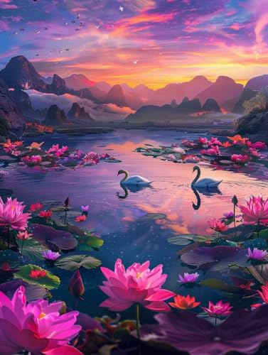 Diamond painting paysage 5D d'exception avec strass en cristal brillant 90x120cm