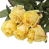 Artificial Realistic Roses Yellow Flowers 24" Real Touch Silk Roses Bouquet Long Stems Rose for Flow