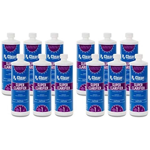 Rx Clear Super Strength Clarifier | Clears Cloudy Water for Above Ground Or In-Ground Swimming Pools and Spas | 1 Quart Bottle | 12 Pack Cover