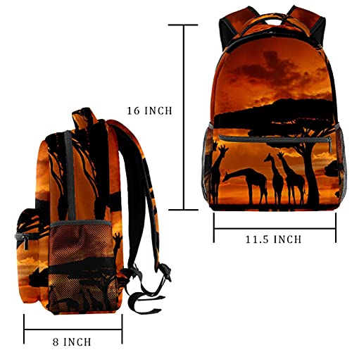 Mochila escolar universitaria de jirafas del paisaje africano y deporte al aire libre 2