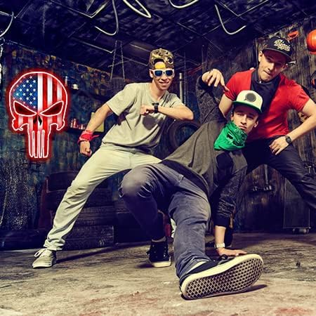 Miniatura 5 de Letrero de neón de calavera con bandera estadounidense, luz LED de pared para sala de juegos, bar, cueva de hombre, dormitorio, decoración de