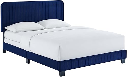 Miniatura 3 de Modway Celine Channel - Cama de terciopelo de alto rendimiento, tamaño Queen, color azul marino