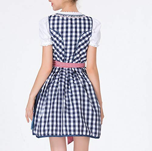 TOPUNDER Women Bandage Apron Bavarian Oktoberfest Costumes Barmaid Dirndl Dress Blue