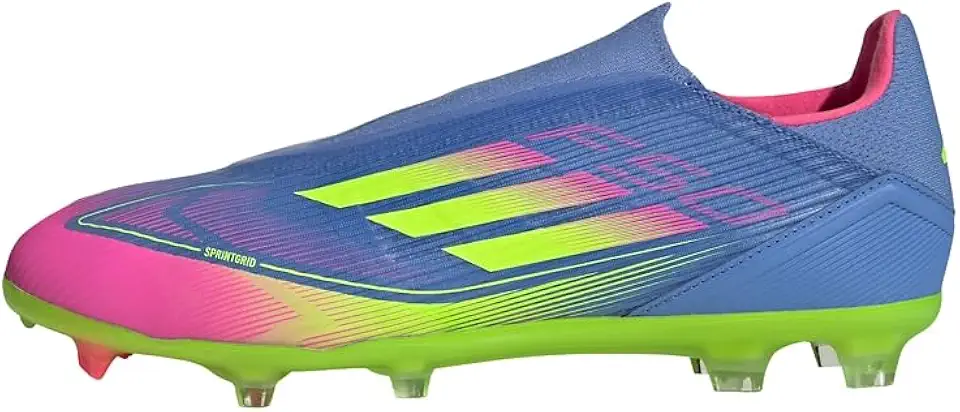 Chuteira Adidas Campo F50 League LL Slip On FG/MG Azul Verde e Rosa
