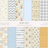 Jotlink 24 Sheets Baby Boy Scrapbook Paper Pad, 6x6 inch Heavyweight 160GSM Single-Sided Cardstock, Smooth Matte Vintage Sweet Nursery Patterned Paper for Card Making Photo Album Collage & DIY Crafts