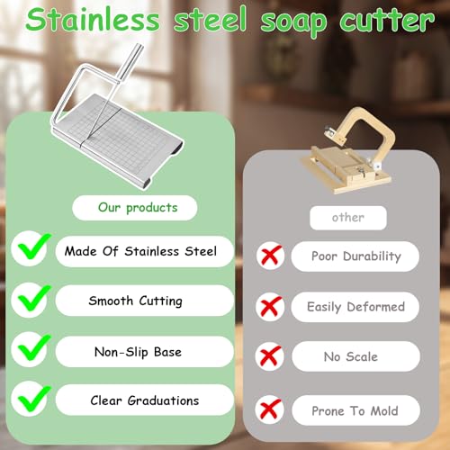 Soap Cutter for Handmade Soap,Stainless Steel Soap Cutters with Scale for Soap Making Loaf Slicer, DIY Craft Soap, Candle.Includes 10 soap Bags,for Families & Small soap Shops by YRYUZEM - Used condition - Image 6