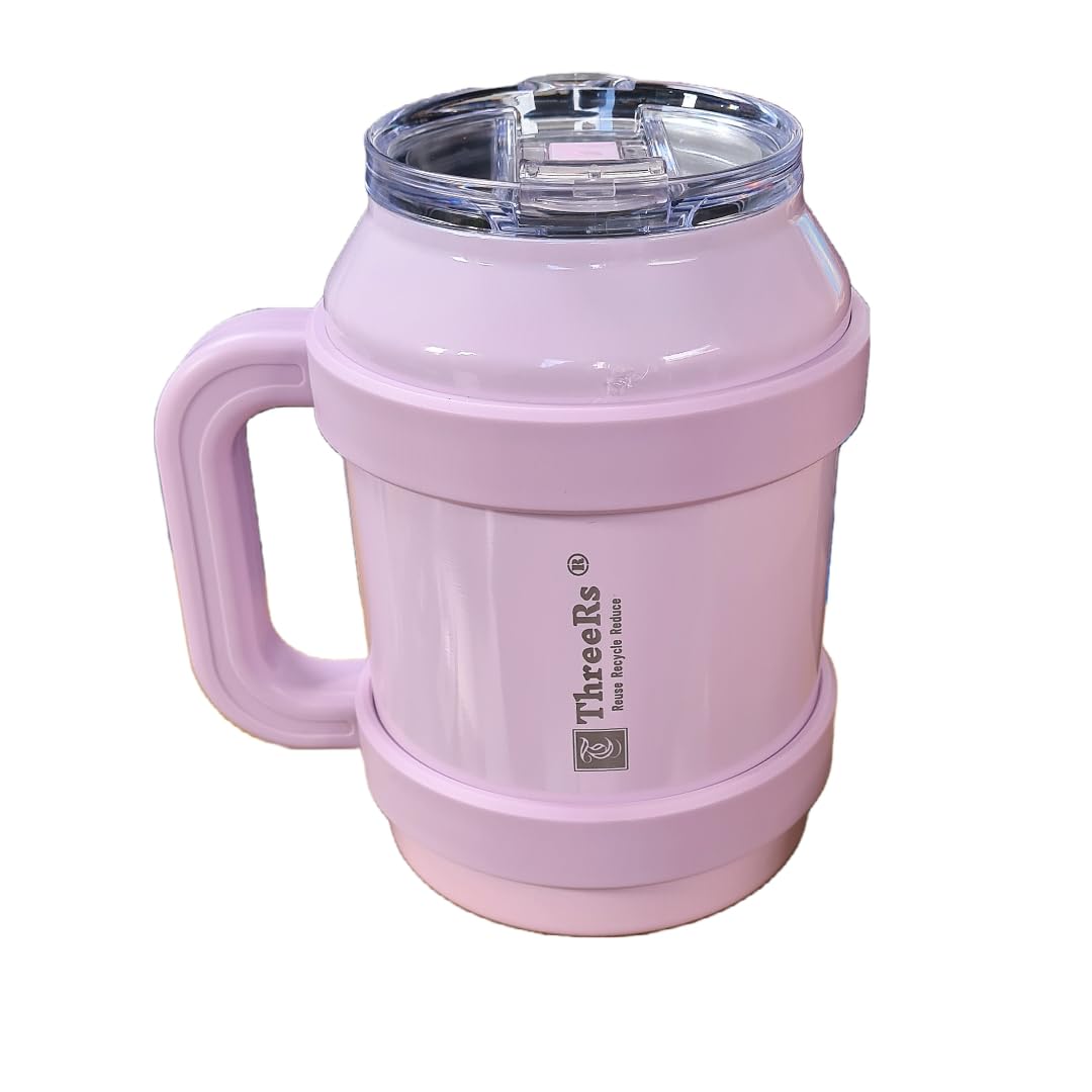 ThreeRs 50 oz Tumbler with Handle Straw - Double Walled Vacuum Insulated Stainless Steel Desk Mug with Sip-Straw Lid, Hot Cold Drinks | Sweatproof, Dishwasher Safe (Pink Candy)