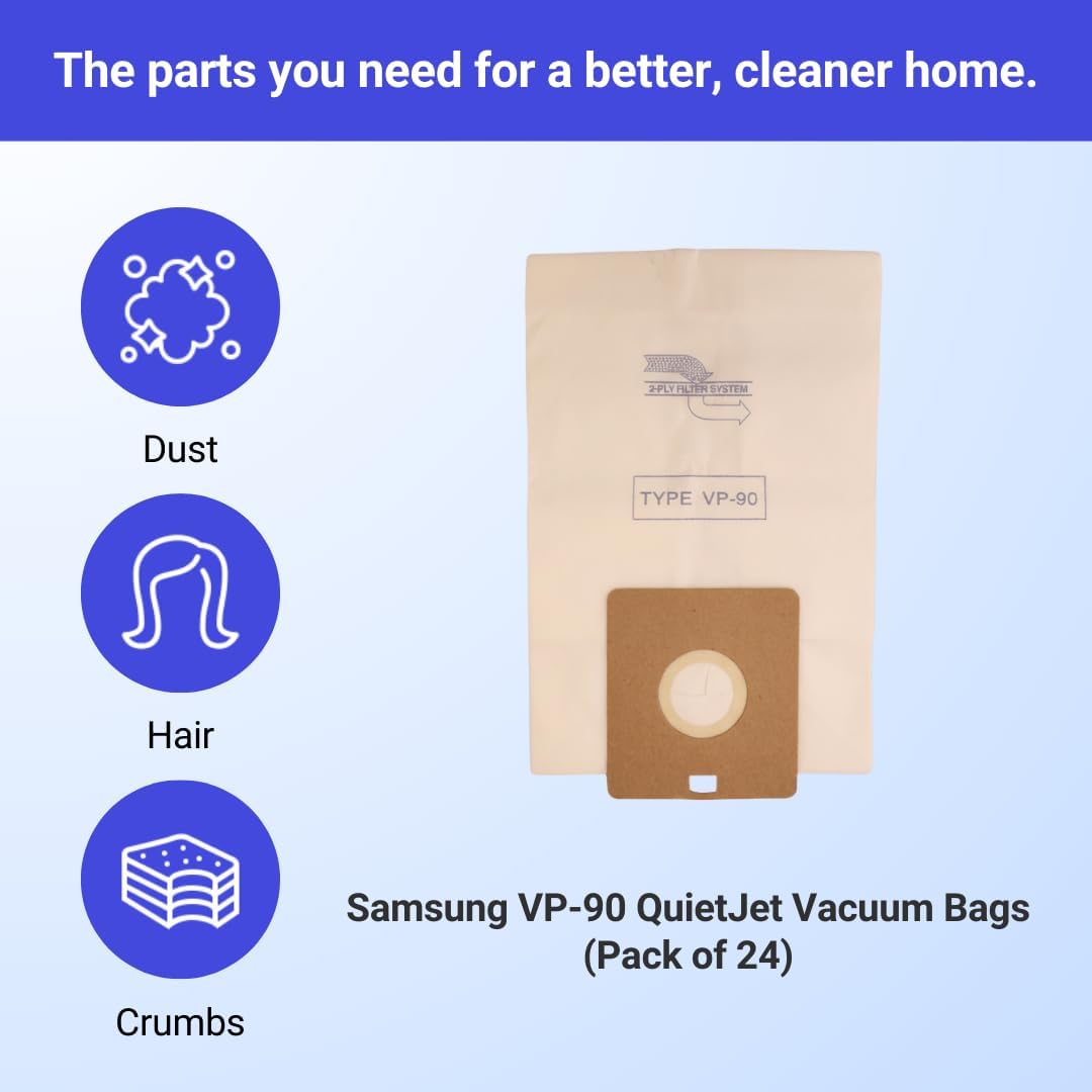 24-Pack Replacement Vacuum Cleaner Bags for Samsung VP-90F-5, 9048R – Durable Design – VacBagsUSA.