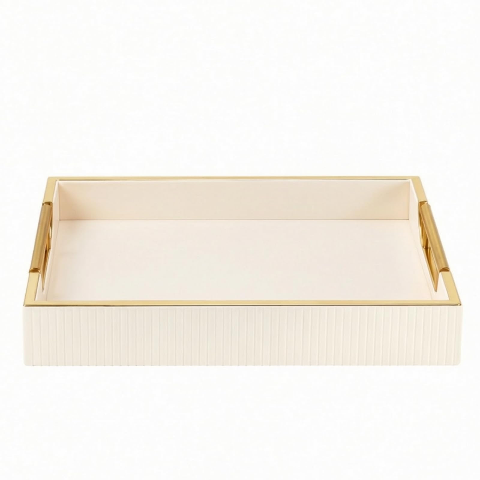 Banja PU con Base Plana Portátil Banja con Metálicas Brillan Organizador perficie Bor Dorado para Dormitorio, Raya Blanca S