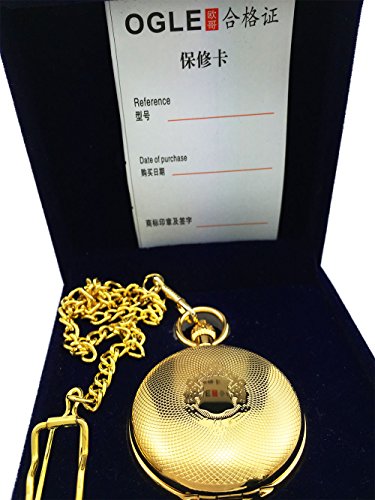 Ogle Vintage Copper Double Cover Tourbillon Phases Moon Chain Fob Self Winding Automatic Mechanical Pocket Watch/Gold Dial (Gold Dial) #TOP5
