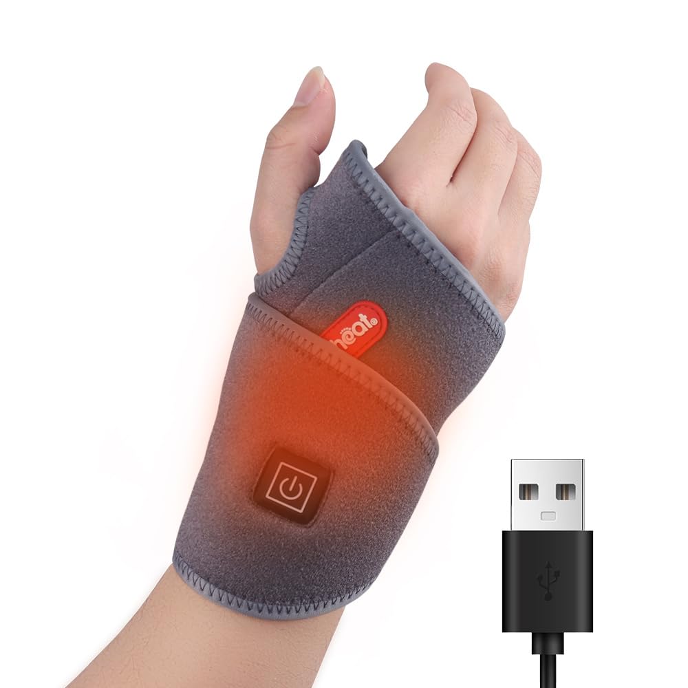 Wrist Heating Pad Wrap, Heated Wrist Brace Heat Therapy for Carpal Tunnel Pain, Sprains, Swelling, Tendonitis Hand Pain - Left Right Hand Grey (Non-Rechargeable)