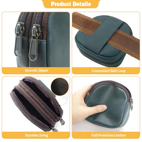 Image of Jack&Chris Coin Purse for Men, Genuine Leather Mini Coin Wallet Zipper Pocket with Back Belt Loop, Coin Bag for Men, Blue