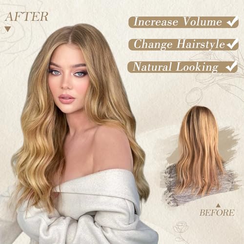 BARSDAR Long Blonde Wavy Wig, 26 Inch Middle Part Lace Front Natural Soft Synthetic Hair, Ombre Blonde, Ombre Platinum Blonde - Image 4