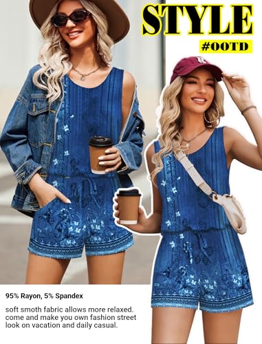 Image of ADOME Rompers for Women Summer Sleeveless Scoop Neck Tank Top Casual Short Jumpsuit Rompers with Pockets
