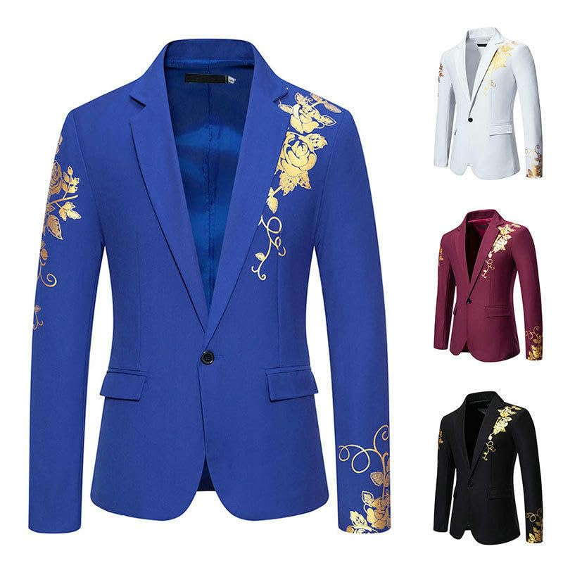 Men's Autumn Casual Paisley Gold Stamped Print Wedding Formal Wear Blazer2