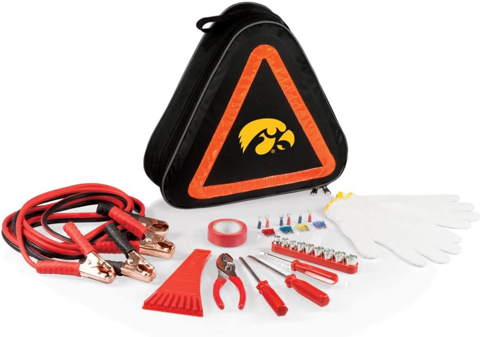 PICNIC TIME NCAA Iowa Hawkeyes Emergency Car Kit - Auto Vehicle Safety Road  Side Assistance with Jumper Cables and Car Tool Kit Emergency Roadside Kit (U of Iowa Hawkeyes) Digital Print