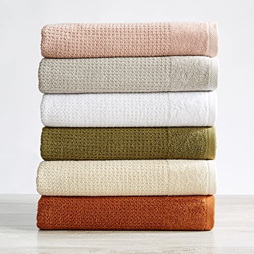 Great Bay Home 100% Cotton Textured Bathroom Towels. Absorbent Quick-Dry Plush Bath Towels. Tessa Collection (6 Piece Set, Dark Olive) #TOP2