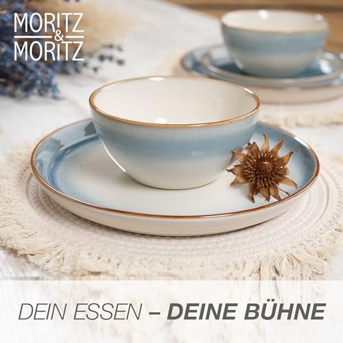 Moritz & Moritz TARENTO 24-tlg. Geschirrset 6 Personen Blau - Elegantes Teller Set aus hochwertigem Steinzeug - Geschirr Set aus 6x Dinnerteller, 6x Dessertteller, 6x Suppenteller und 6x Tassen