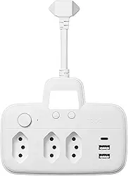 Extensao Eletrica, Extensão Tomada, Régua Tomada, Régua de Energia, Filtro de Linha com Luz, 3 Tomadas, 2 Interfaces USB, 1 Porta USB Tipo-C, Suporte a Tensão de 110-220V, Potência de 2200W