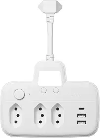 Extensao Eletrica, Extensão Tomada, Régua Tomada, Régua de Energia, Filtro de Linha com Luz, 3 Tomadas, 2 Interfaces USB, 1 Porta USB Tipo-C, Suporte a Tensão de 110-220V, Potência de 2200W