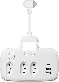 Extensao Eletrica, Extensão Tomada, Régua Tomada, Régua de Energia, Filtro de Linha com Luz, 3 Tomadas, 2 Interfaces USB, 1 Porta USB Tipo-C, Suporte a Tensão de 110-220V, Potência de 2200W