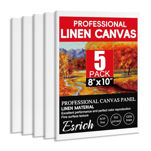 ESRICH Professional Linen Canvas for Painting, 5 Pack Linen Canvas Panels 8x10 Primed Acid Free Blank Canvas Boards for Painting for Artists, Painters