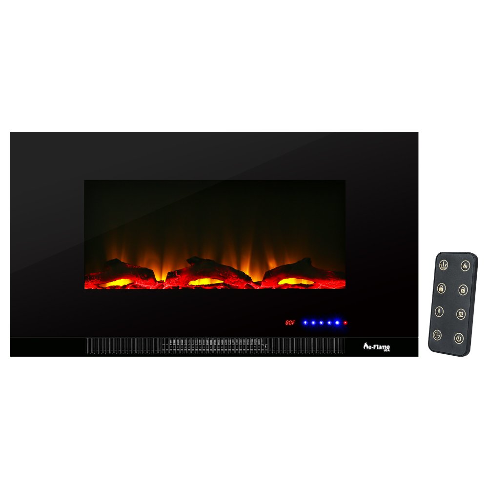 Livingston 36-inch Wall Mount LED 3-D Electric Fireplace Stove with Timer and Remote - 3-D Log and Fire Effect