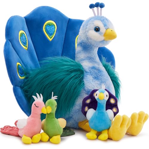 MorisMos Plush Peacock Stuffed Animal with 3 Baby Bird Plush