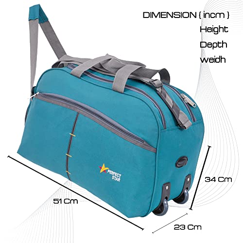 Image of Perfect Star 65L Duffle Bag for Travelling | Lightweight Polyester Trolley Bag with Wheels | Hand Carry Travel Bag for Men and Women | Weekend Trip Luggage Bag (Teal Blue)