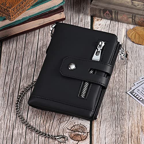 Furoching Mens Wallets With Chain Genuine Leather Biker Wallet Rfid Blocking Bifold Purse For Men With Double Coin Pocket And Id Window, Black #TOP6