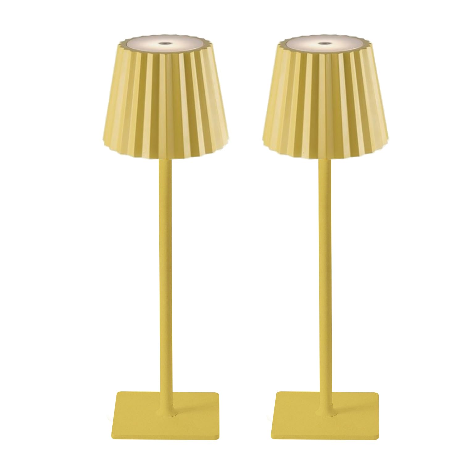 2 Pack Cordless Table Lamp,Rechargeable LED Desk Lamp,5000mAh Battery Operated,3 Color Stepless Dimming Up,Pleated Lamp Shade Bedside Lamps for Bedroom/Living Room/Restaurant/Outdoor(Gold)