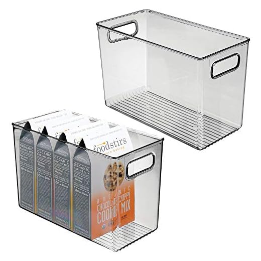 mDesign Uppsättning av 2 köksförvaringslåda – stapelbar matförvaringslåda för köket – förvaringsfack för burkar, paket, färska produkter och mer – 30 cm x 15 cm x 20 cm – rökgrå