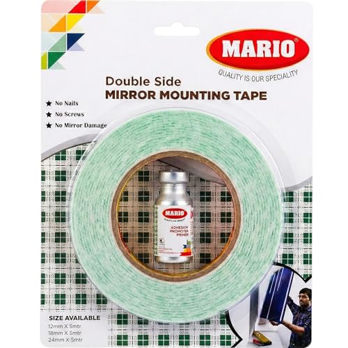 Image of Mario Mirror Mounting Very High Bond Double Sided Tape 18mm x 5m Heavy Duty Foam Adhesive with Primer, VHB Industrial Grade Waterproof Tape Wall & Glass Fixing