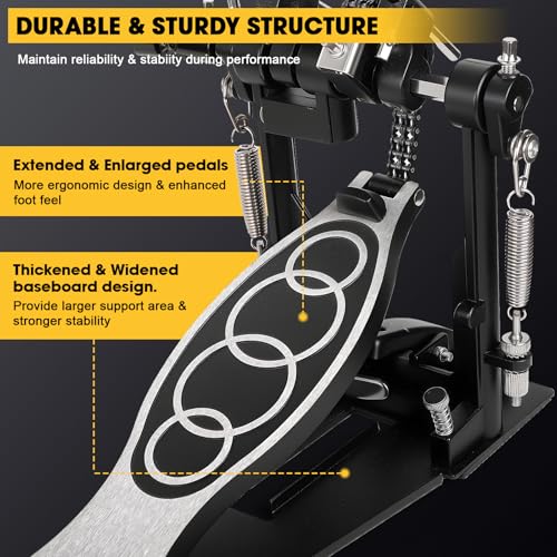 Double Bass Pedal, Double Chain Double Bass Drum Pedals, Double Kick Drum Pedal with Patch Suit for Kick Drum (2025) - Thumbnail 6